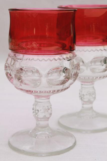vintage ruby flashed King's Crown pattern glass stemware, set of 12 water glasses