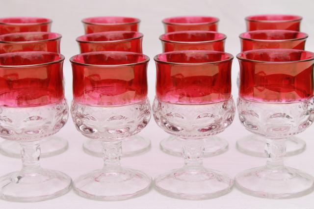 vintage ruby flashed King's Crown pattern glass stemware, set of 12 wine glasses