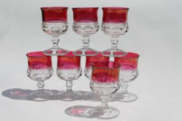 4 Vintage Cristal D'Arques Durand Americana Ruby Red Stem Wine Glasses  France - Four Clear Wide Bowl Set - Retro Luminarc Stemware