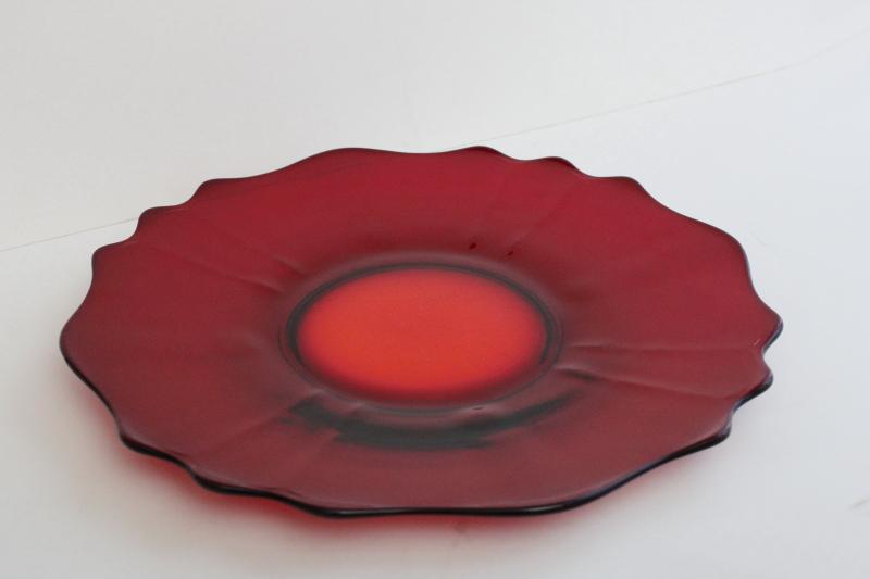 vintage ruby red depression glass torte cake plate, round platter or tray