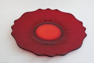 vintage ruby red depression glass torte cake plate, round platter or tray