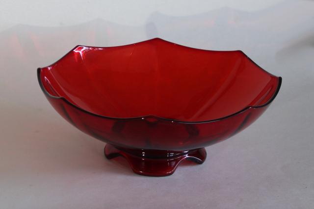 vintage ruby red elegant glass footed bowl art deco octagon Molly Imperial glass