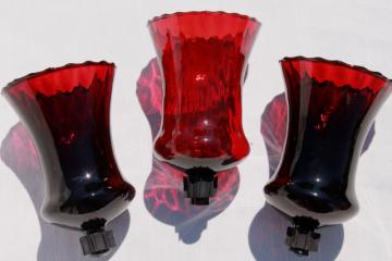 vintage ruby red glass candle cups, votive glasses for sconces or Christmas candle holders