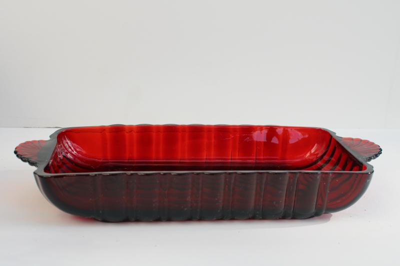 vintage ruby red glass cranberry tray or relish dish, rectangular serving plate