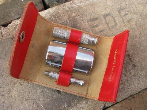 vintage safety razor, travel set in red leather case marked Germany