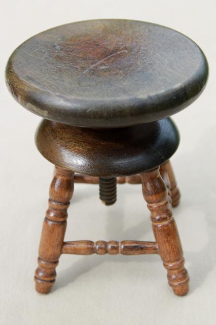 vintage salesman's sample working wood piano stool, miniature toy furniture, doll sized