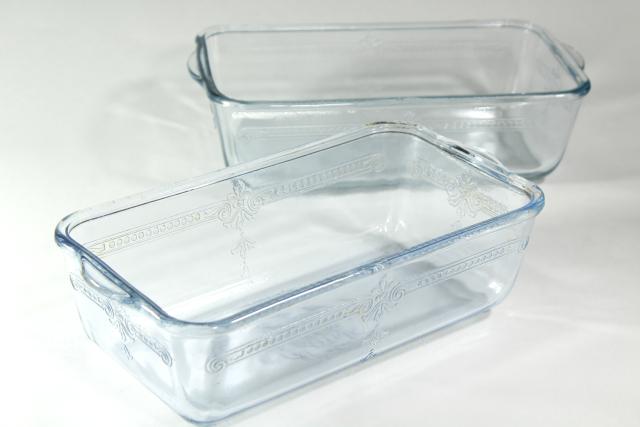 vintage sapphire blue Philbe Fire King oven ware glass loaf or bread baking pan set