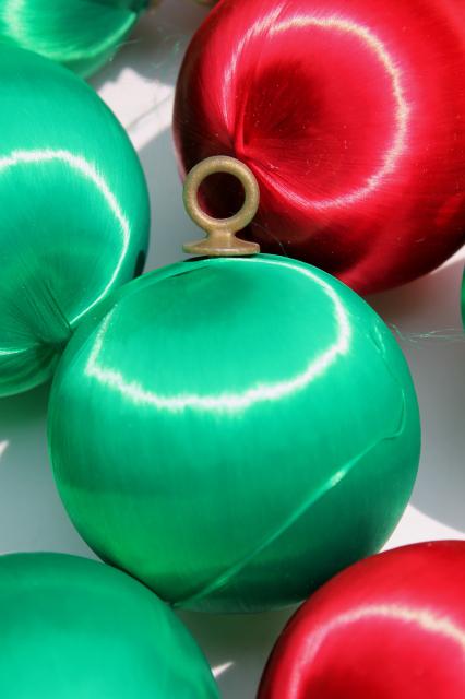vintage satin sheen balls Christmas tree ornaments, red & green holiday decorations