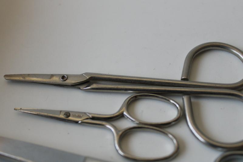 vintage scissors lot, small snips for embroidery, sewing basket, paper crafts
