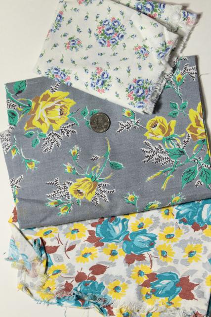 vintage scraps lot, print cotton florals & feedsack prints for charm quilts patchwork