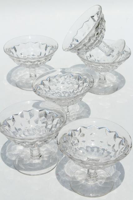 vintage set sherbet dishes or low champagne glasses, Fostoria American cube pattern glass