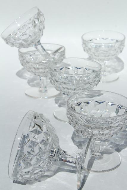 vintage set sherbet dishes or low champagne glasses, Fostoria American cube pattern glass