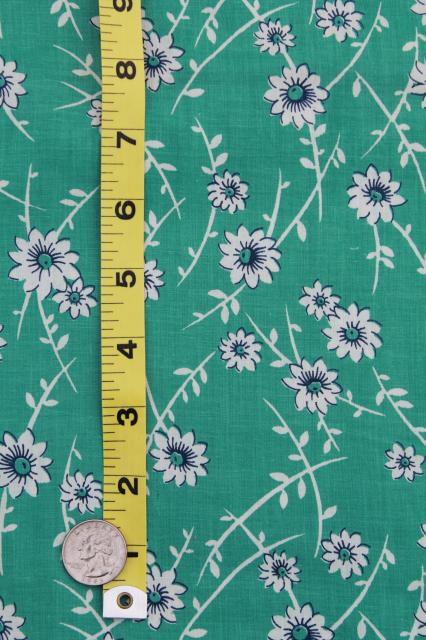 vintage sewing material, 36 wide cotton print fabric turquoise blue ...