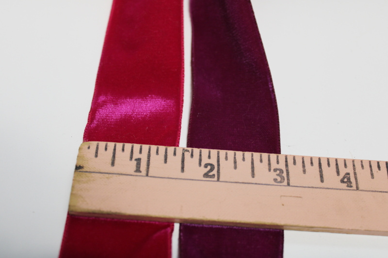 vintage sewing or millinery trim, bolts of wide velvet ribbon deep pink  purple
