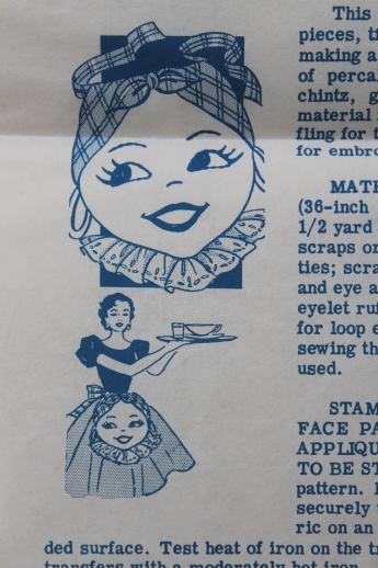 vintage sewing pattern w/ embroidery transfer for Mammy kitchen cook apron