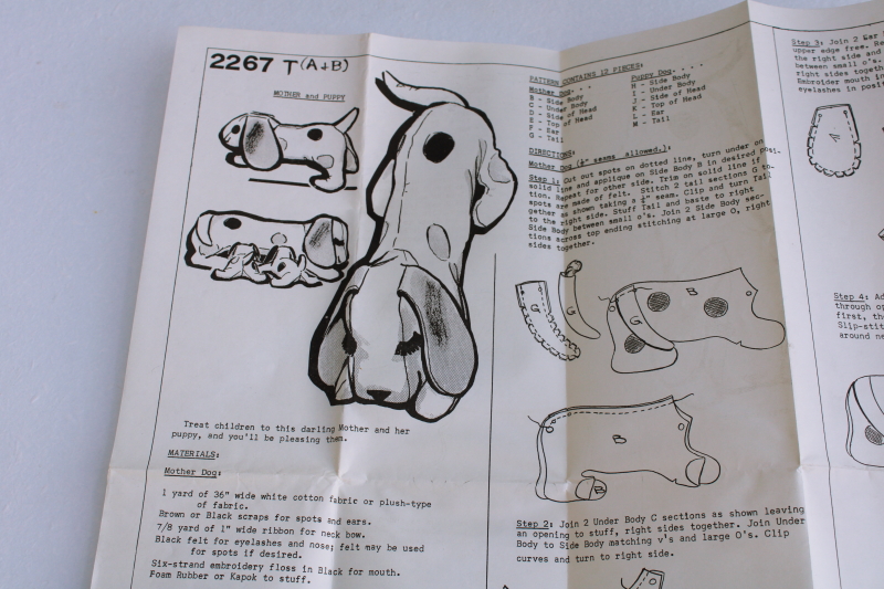 vintage sewing pattern, stuffed animal toy dogs mama  baby beagle hound puppy