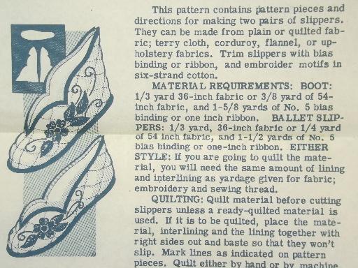 vintage sewing patterns for  slippers, Laura Wheeler or Alice Brooks designs