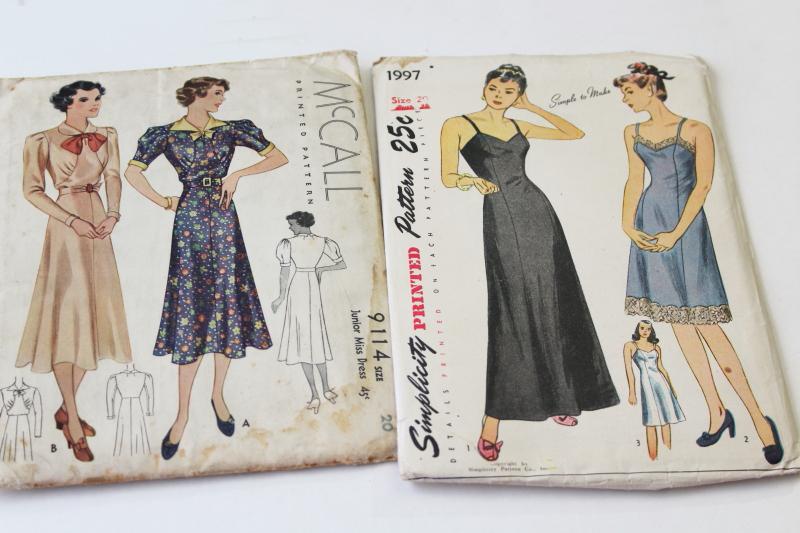 vintage sewing patterns lot, 1940s 50s dresses, slip & robe, coat, jacket & hat
