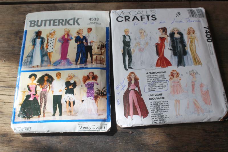 vintage sewing patterns lot, 60s 70s 80s 90s fashion doll clothes