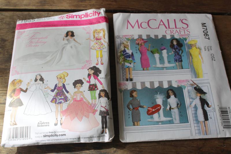 vintage sewing patterns lot, 60s 70s 80s 90s fashion doll clothes for Barbie, Skipper
