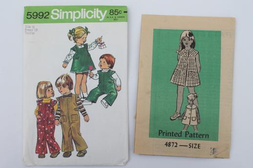 vintage sewing patterns lot, 70s children's clothes - retro jumpers, dresses, sunsuits