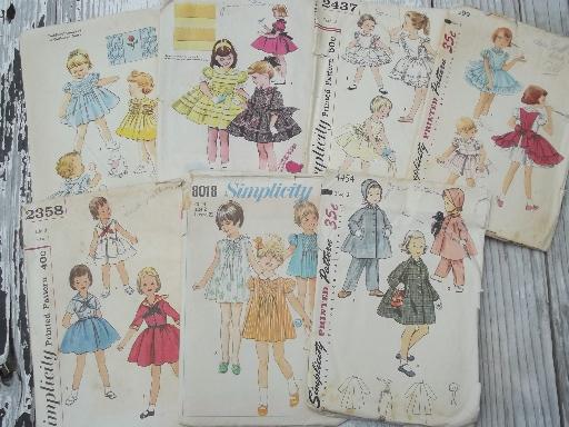 vintage sewing patterns lot, frilly full skirted dresses for little girls 1-2-3