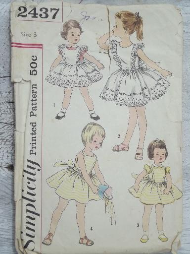 vintage sewing patterns lot, frilly full skirted dresses for little girls 1-2-3