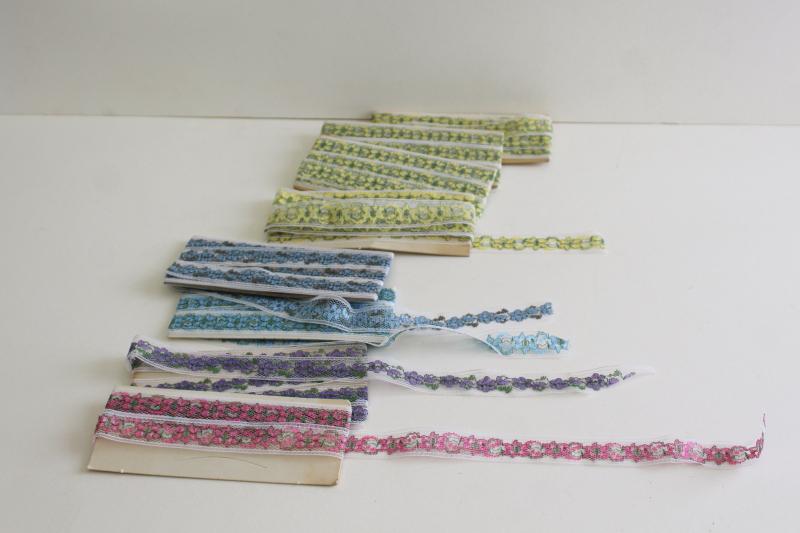 vintage sewing trim, lace seam tape binding & flat insertion w/ flowers in different colors