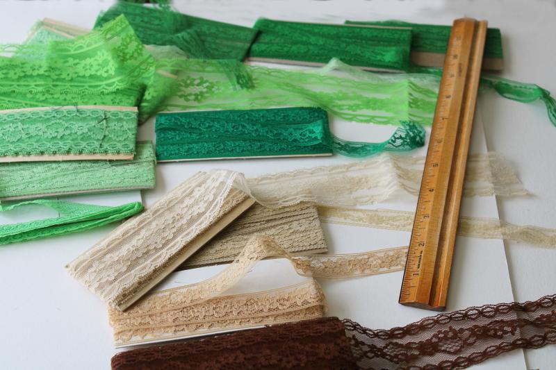 vintage sewing trim, lace seam tape binding & flat insertion - green, avocado, lime, teal