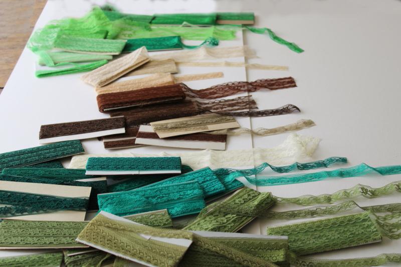 vintage sewing trim, lace seam tape binding & flat insertion - green, avocado, lime, teal