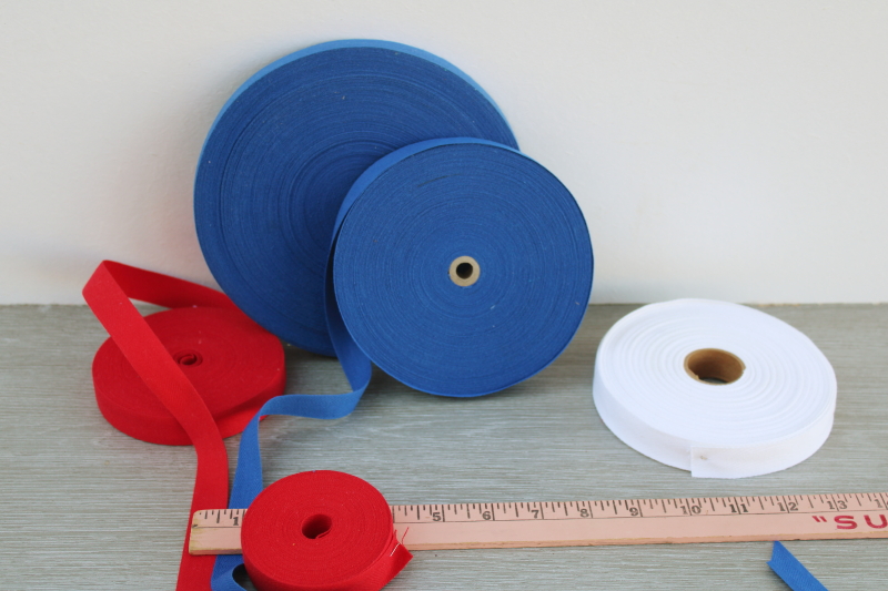 vintage sewing trim, lot new old stock rolls of cotton twill tape seam binding ribbon