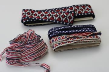 vintage sewing trim lot red white and blue, wide cotton braid, rick rack, edgings