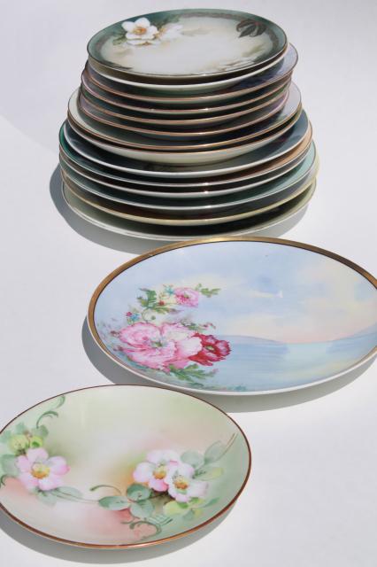 vintage shabby chic floral wedding china, antique porcelain plates w/ hand painted flowers