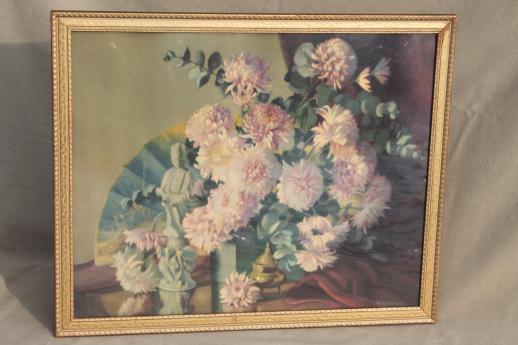 vintage shabby chic gold wood framed floral still-life color tinted photo print