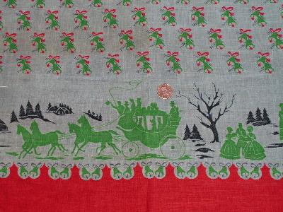 vintage sheer cotton fabric, Christmas border prints lot