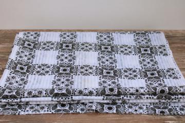 vintage sheer striped cotton voile fabric, deco style floral print black on white