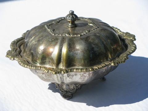 vintage sheffield plate, silver over brass dome covered butter dish cheese plate