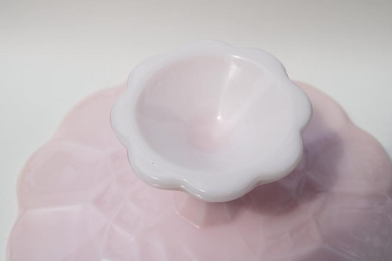 vintage shell pink milk glass cake stand, Smith glass scalloped plate dessert pedestal
