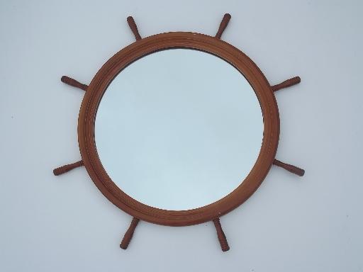 Vintage Ship S Wheel Wood Frame Mirror, Ship Wheel Mirror