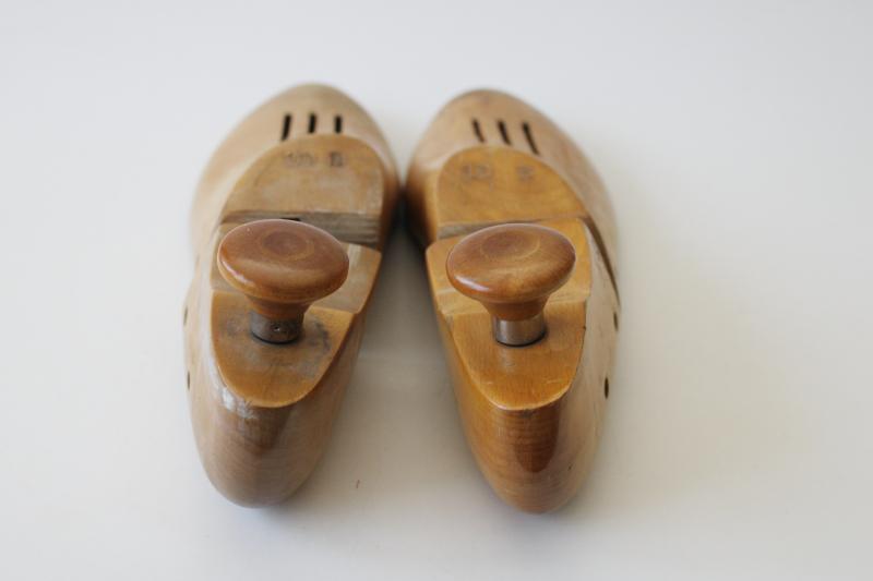 vintage shoe stretchers, wood foot form pair of feet for rustic industrial neutral decor