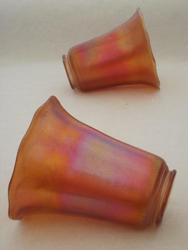 vintage signed Nuart  iridescent glass shades for antique arts & crafts lamp