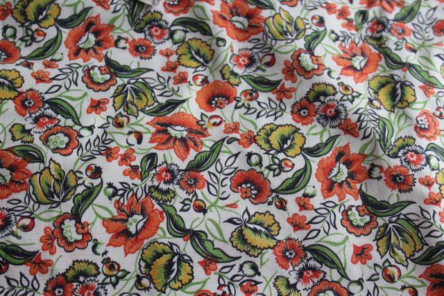vintage silk shantung fabric with orange / green paisley floral print