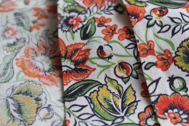 vintage silk shantung fabric with orange / green paisley floral print