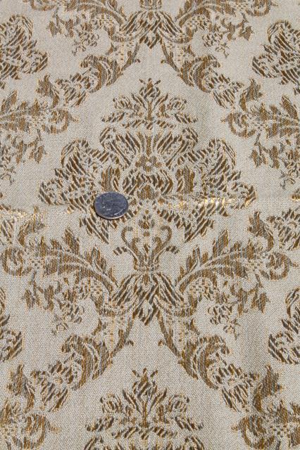 vintage silky gold rayon brocade fabric, jacquard woven upholstery material 
