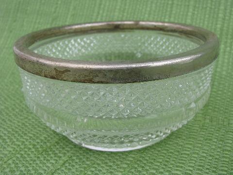 vintage silver band glassware, large & small bowls, drink coasters