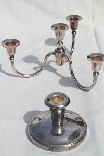 vintage silver candelabrum candle holder w/ glass epergne vase & candle bowls