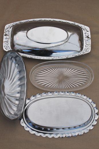 vintage silver chrome tea table serving pieces - sandwich trays, butter dish, tiered plate for cake or scones