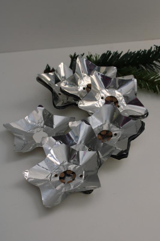 vintage silver foil stars or flowers reflectors for early electric Christmas lights