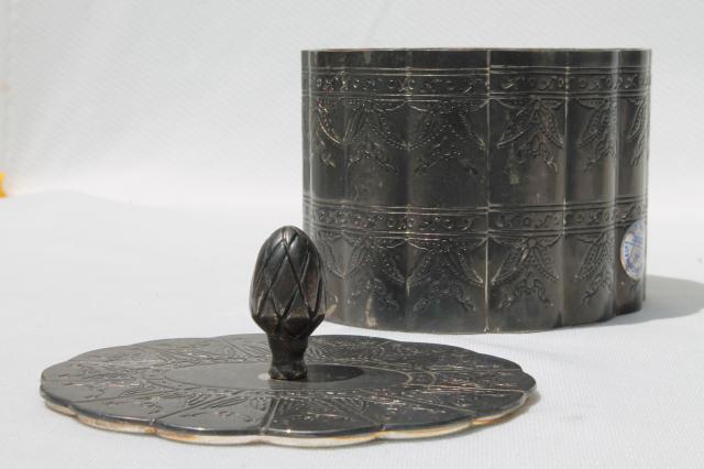 vintage silver jewelry box, antique casket tea caddy shape box lined in velvet