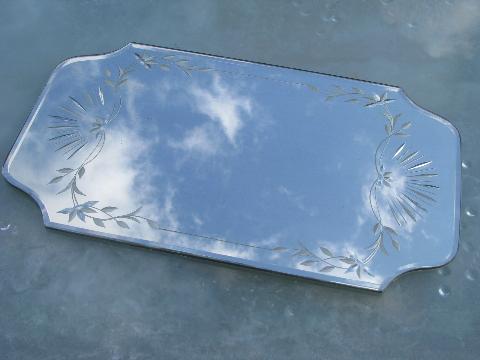 vintage silver mirror plateau, worn silvering like old mercury glass